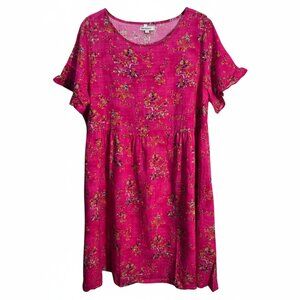 NWOT Pink Ditsy Floral Short Sleeve Babydoll Empire Waist Dress | XL